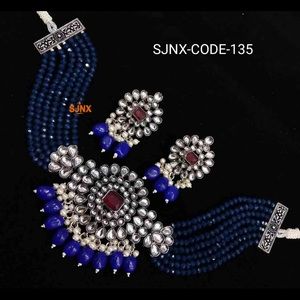 Indian Chocker Necklace Blue - Bollywood